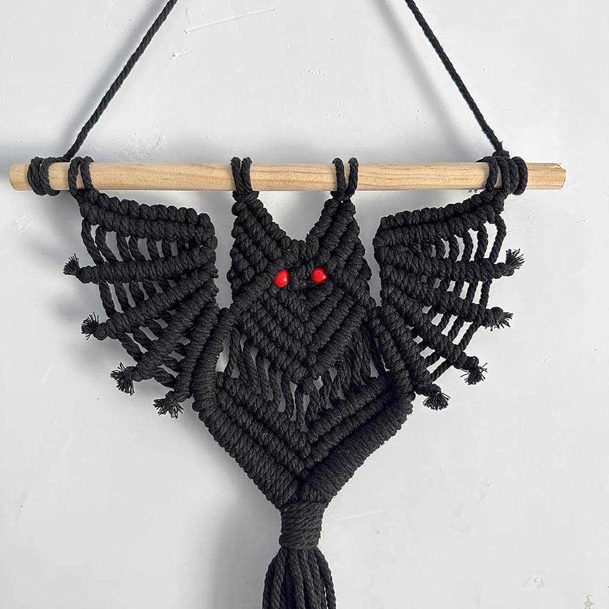 2-Pack Boho Bat Shape Gothic Plant Hanger, Macrame Handmade Pot Holder with Wooden Stick, Black Color Pot Holder for Indoor/Garden/Porch Decoration 40"X11.8" (No Pot & Plant Included)
