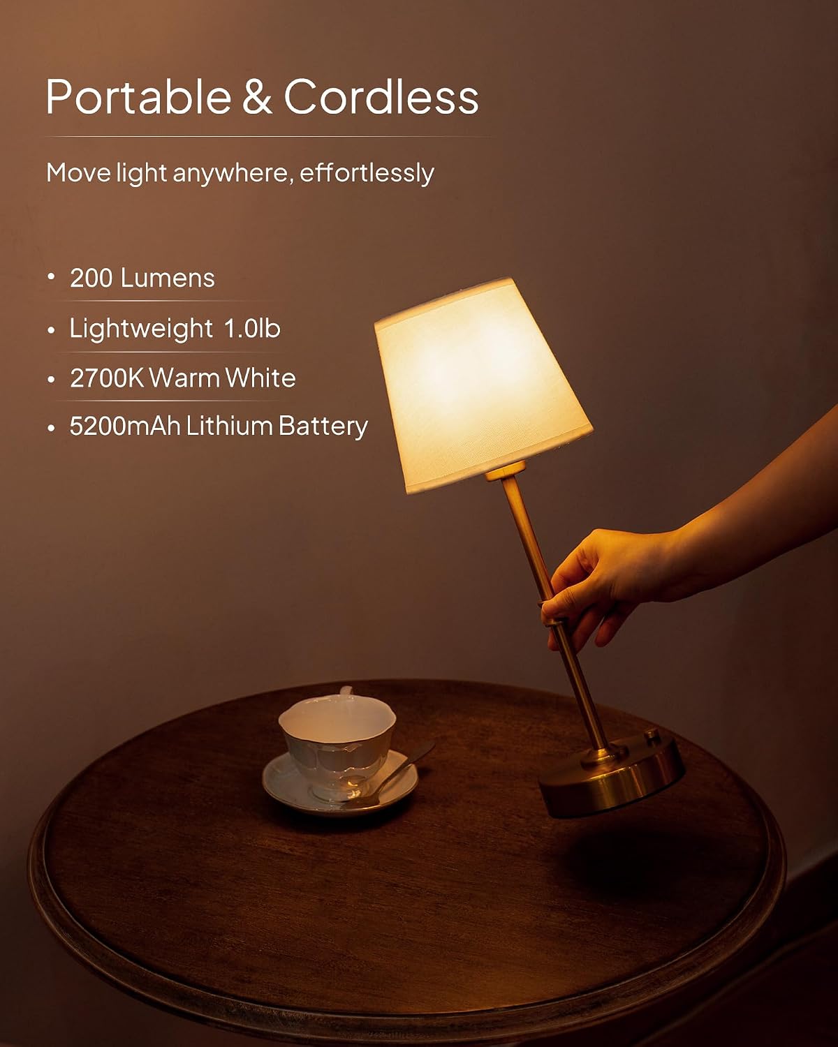 EppieBasic Cordless Table Lamp Rechargeable: Fast Charging & Long Lasting - 2700K Warm Light Samll Vintage Gold Lamps for Women Housewife - Dinning Living Room Bedroom