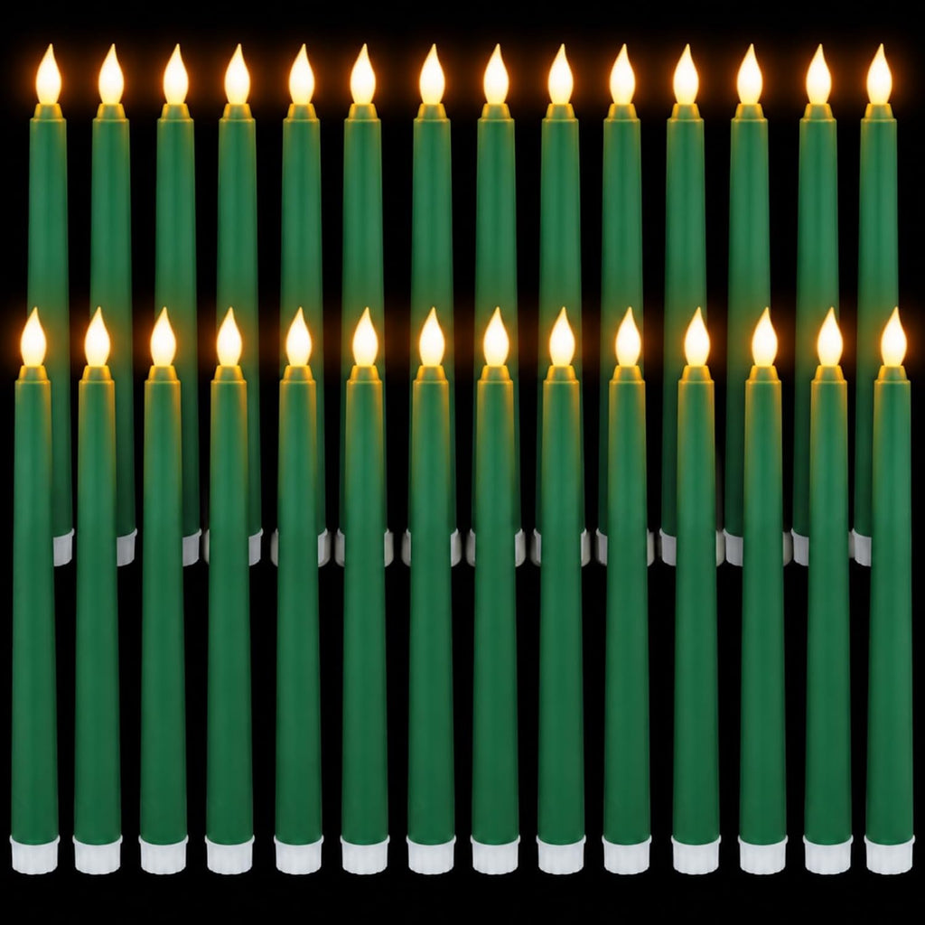 Baquler 25 Pcs 9.7 Inch LED Flameless Taper Candles Bulk, Green