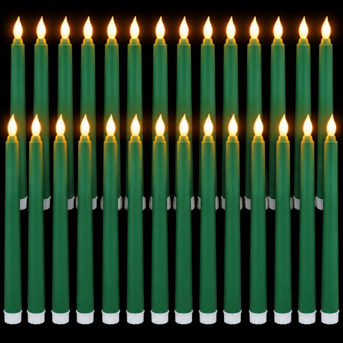 Baquler 25 Pcs 9.7 Inch LED Flameless Taper Candles Bulk, Green