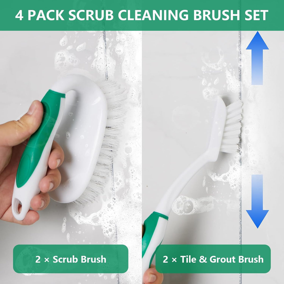 Scrub Brush Set, 4 Pack Deep Cleaning Brush Kit, Green