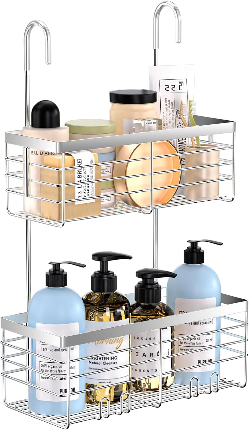 YUOROS 2 Tier Shower Caddy Hanging Over the Door (Silver)