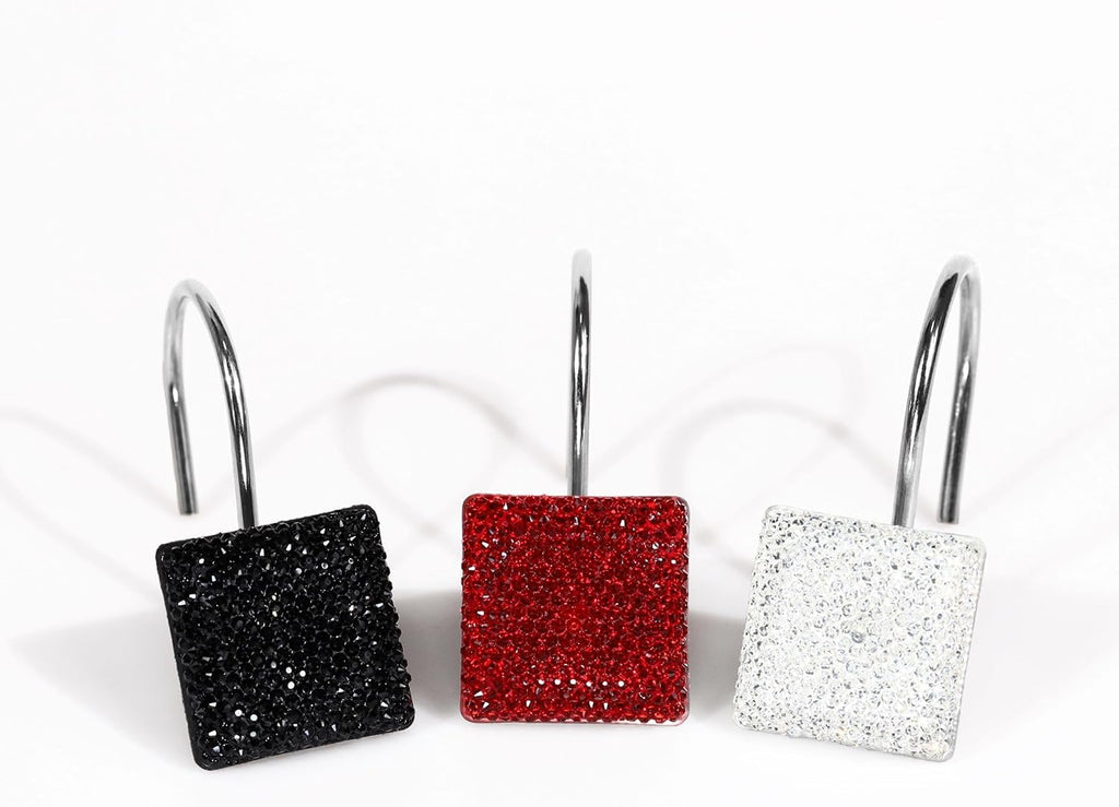 Red Bling Shower Curtain Hooks: Christmas Bathroom Curtain Rings, 12Pcs
