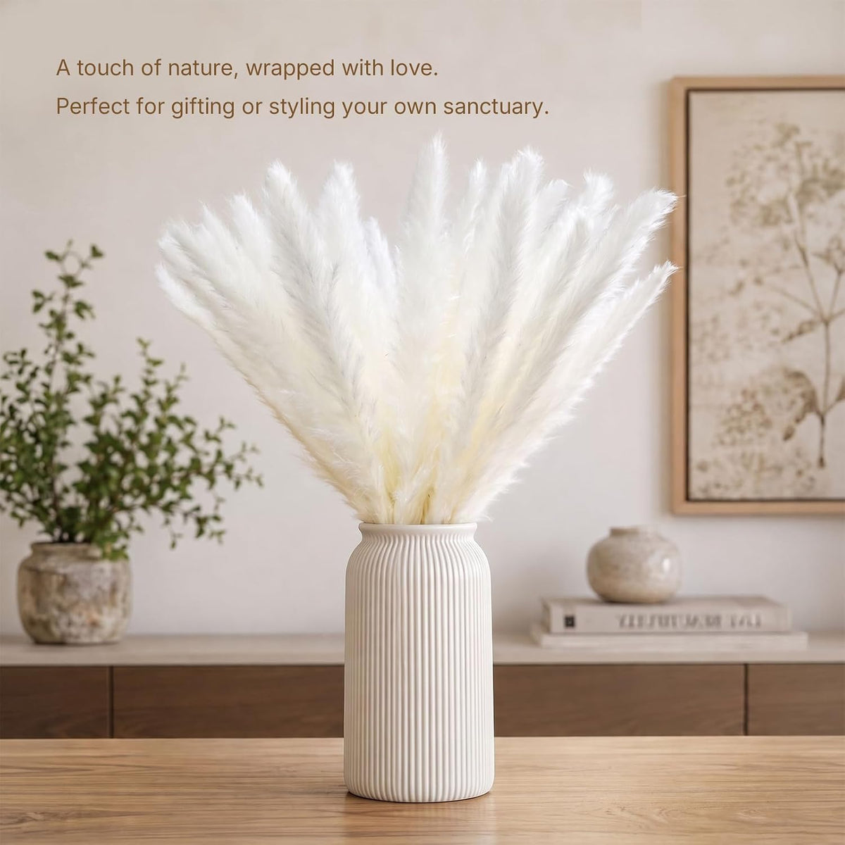 LIAN 100 Pcs White Small Pampas Grass Bouquet, Dried Reeds for Boho Decor