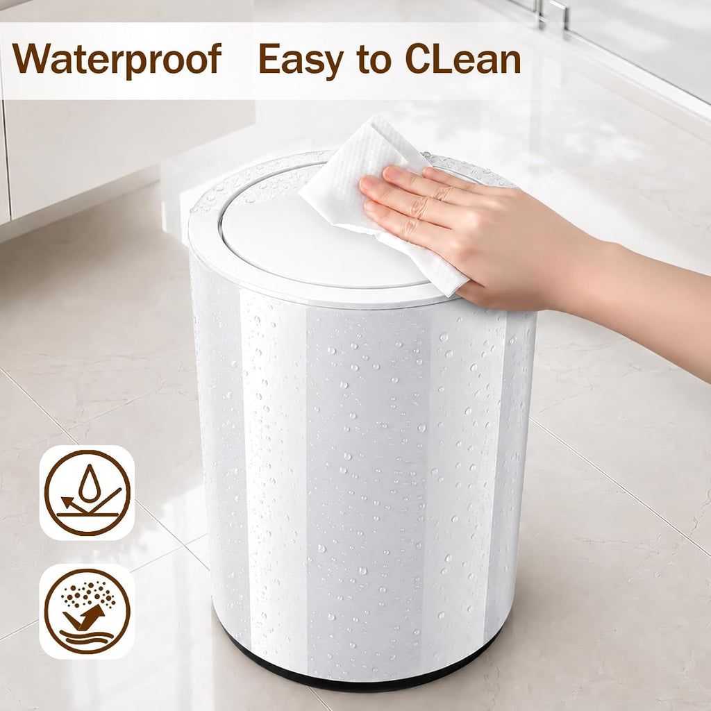 Small Bathroom Trash Can with Lid, 2.1 Gallon Plastic Garbage Can White