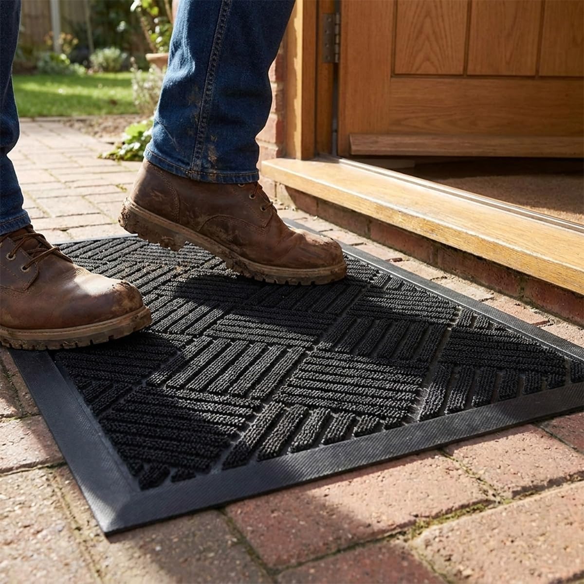 Muddy Mat® Meshy Mat® Door Mat Heavy-Duty Quick-Dry Floor Mat, Sand & Dirt Trapper for Indoor & Outdoor, Ideal for Entrance, Low-Profile,Non-Slip,Washable– Cross Diamond Black 16"x24"x0.24"