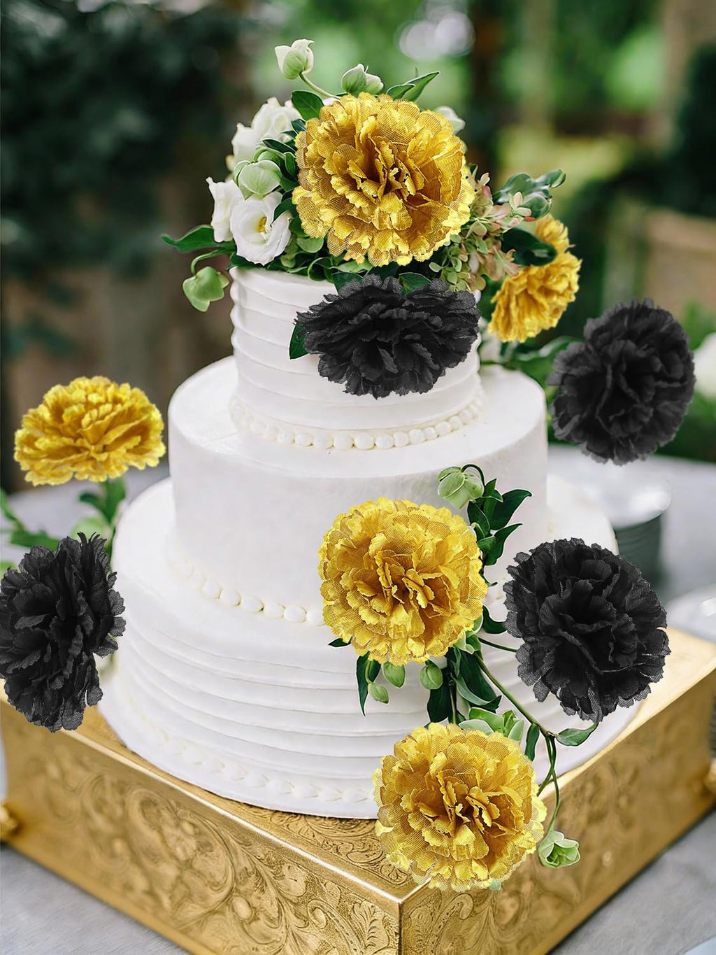 LELEE 108pcs Carnation Artificial Flowers Bulk, 3.5" Black Gold Carnations