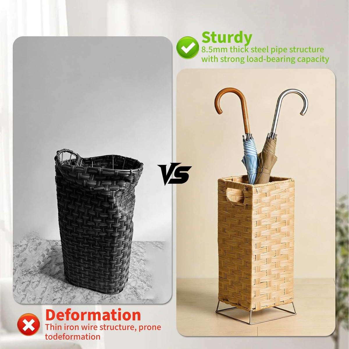 Rattan Umbrella Holder Basket Stand for Entryway