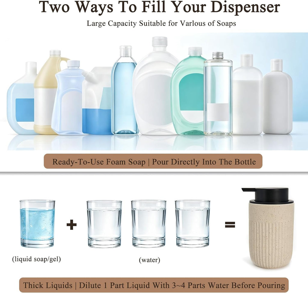 Beige Ceramic Foaming Soap Dispenser for Bathroom Countertop 13oz