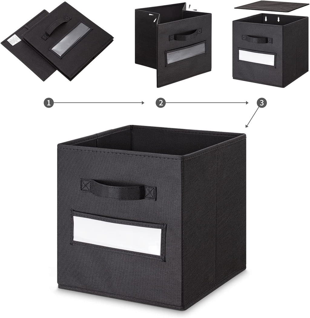 13x13x13 storage cube bins(Set of 8) Fabric storage cubes with 8 Labels Window Cards & a Pen,storage cubes 13x13,storage bin,Collapsible 13 inch cube storage bins,Cubby Organizer Boxes,Black