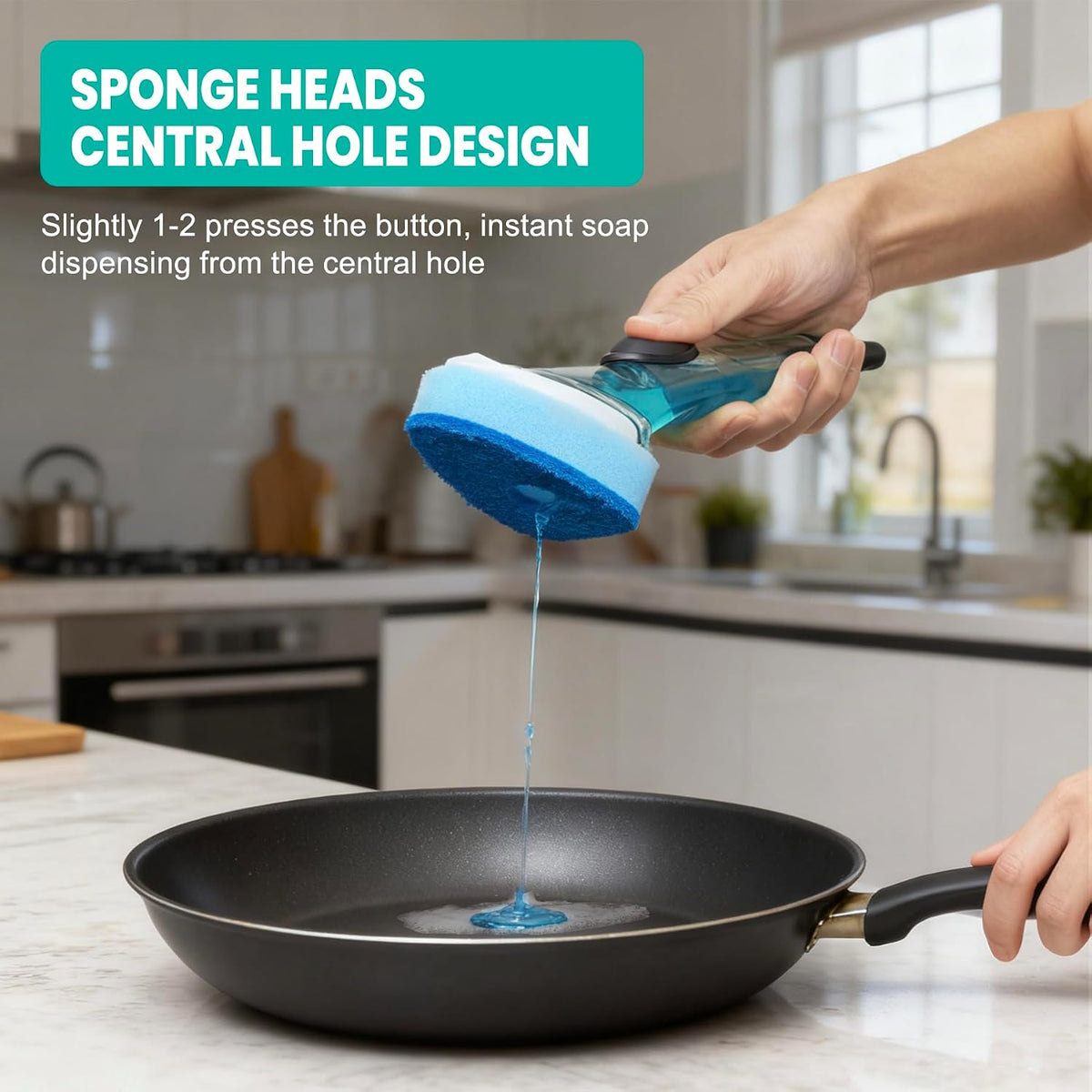 Dish Wand with Handle,Non-Scratch Dishwand Refills Replacement Sponge Heads