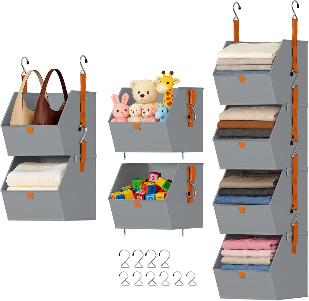 DIMJ 4-Tier Hanging Closet Organizer, Modular Bins for RVs and Small Spaces