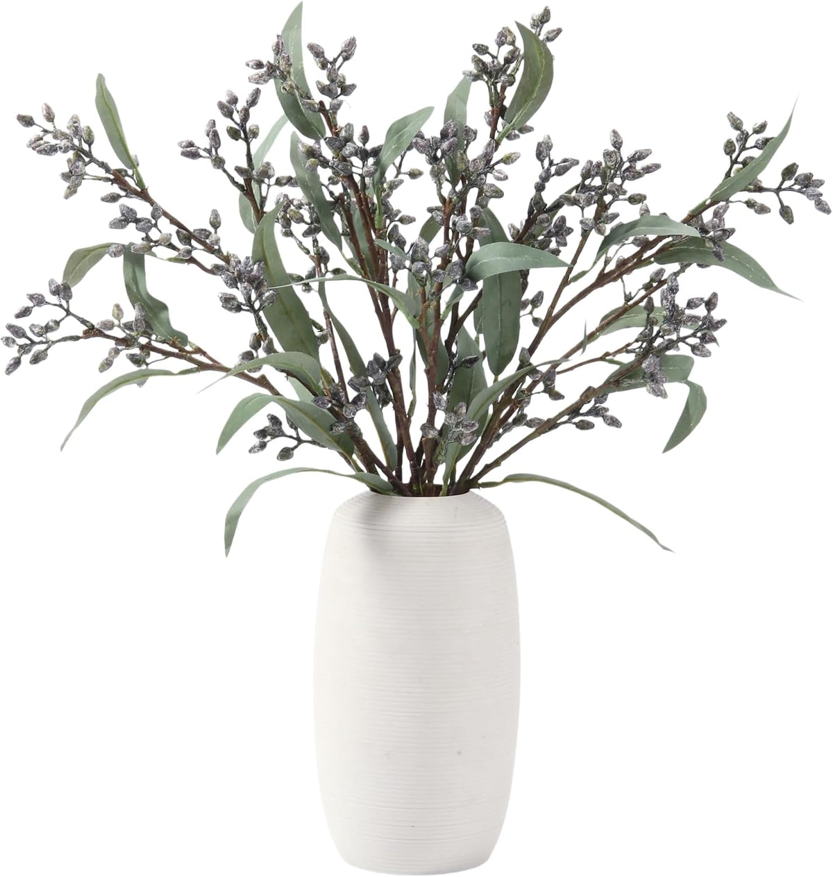 Faux Seeded Willow Eucalyptus Stems, 4Pcs Gray Artificial Greenery