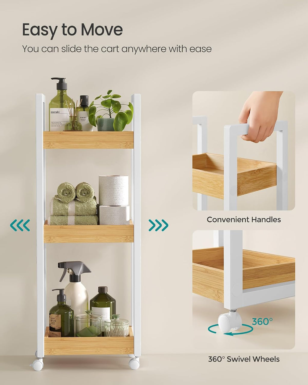 SONGMICS Bamboo Bathroom Shelf, 3-Tier Adjustable Plants Rack