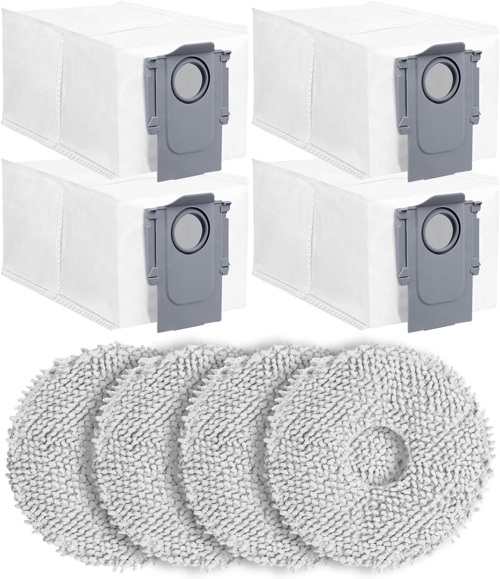 8Pack Replacement Parts Accessories Compatible for Roborock Qrevo Series, Saros 10R,Qrevo Curv,Qrevo Edge,Qrevo Edge S5A,QV 35A,Qrevo S5V Robot Vacuum,Spare Accessories Kit with 4 Dust Bags,4 Mop Pads