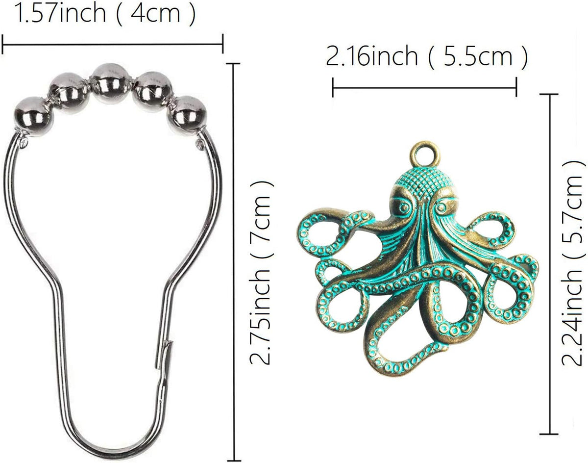 Set of 12 Octopus Shower Curtain Hooks Decorative Home Bathroom Stainless Steel Rustproof