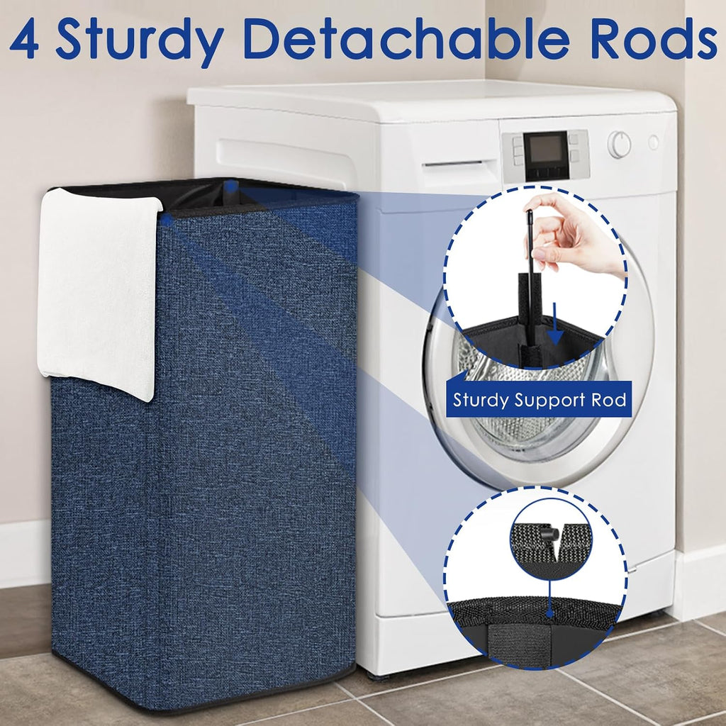 SNIGJAT Large Laundry Basket, 80 L Collapsible Tall Hamper with Handle Blue