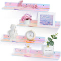 Iridescent Rainbow Acrylic Floating Shelves, Wall Mounted, 15in, 4 Pack
