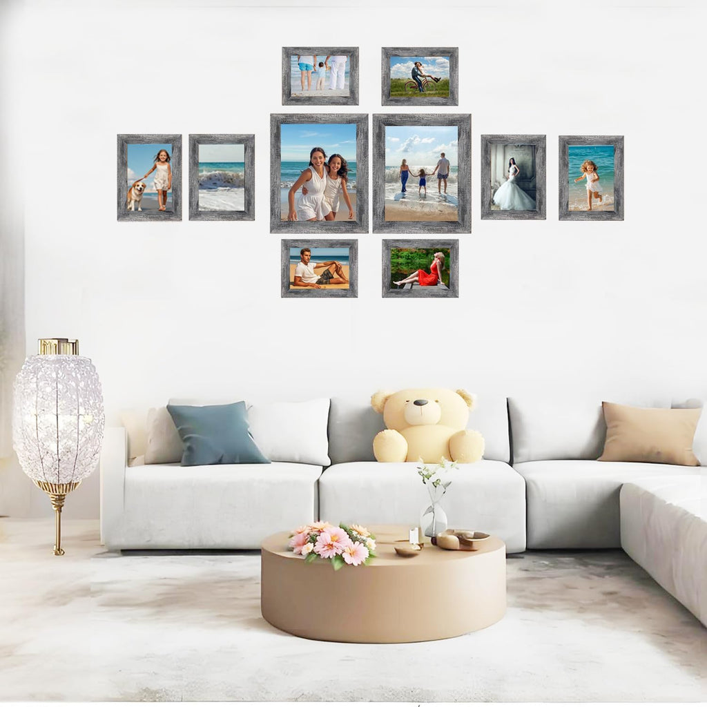 Rustic Picture Frames,10 Pack Collage Picture Frames,Gallery Wall Frame Set with Two 8x10, Four 5x7, Four 4x6, Farmhouse wood Photo Frames for living room Wall Gallery Decor or Desk, rustic Black