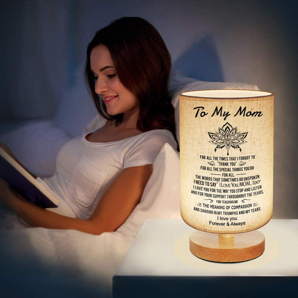 To My Mom Mother Day Birthday Gifts - Engraved Table Lamp, Dimmable Bedside Nightstand Lamp, Fabric Desk Lamp Shade Simple Night Light for Bedroom Living Room Office - Best Anniversary Christmas Gift