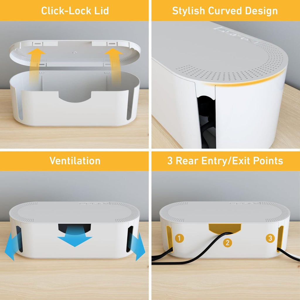 D-Line Cable Management Box (Small) & Medium Cable Raceway Multipack 10x 1.18 (W) x 0.59" (H) x 15.7" Lengths (13.12ft Total) with 19 Accessories - White