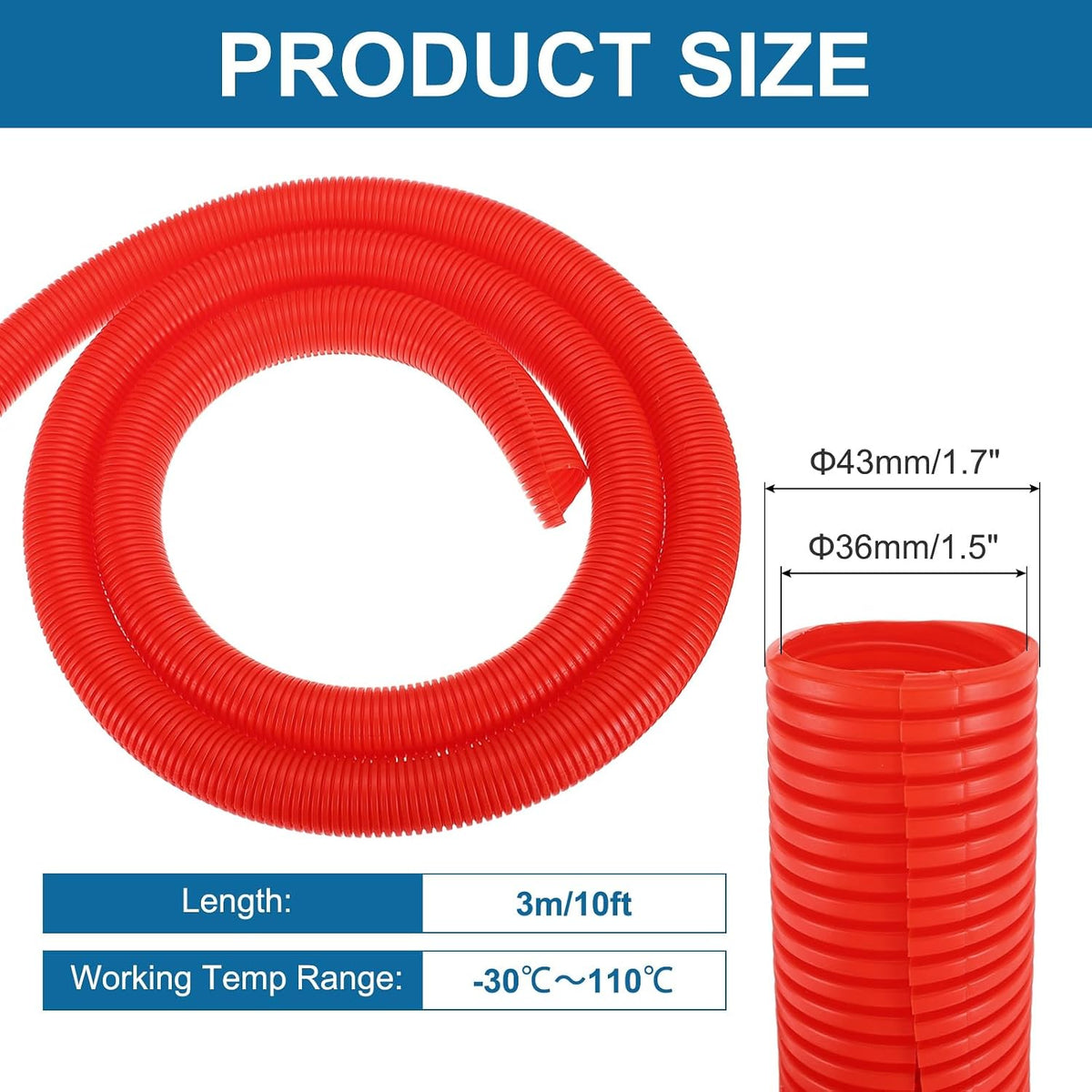 MECCANIXITY 1 1/2" 10ft Split Wire Loom Tubing w/Installation Tool Red