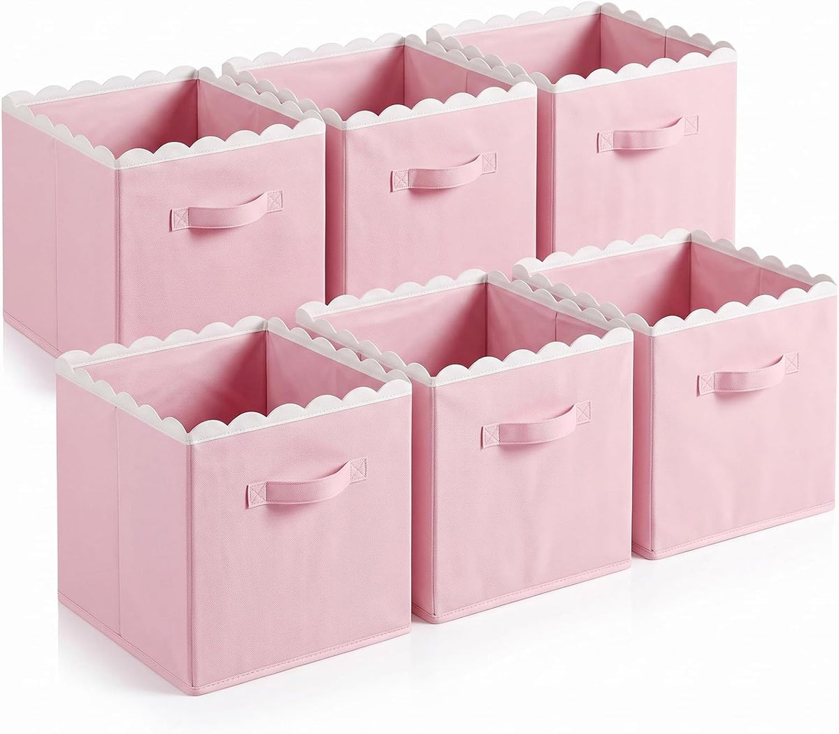 Yalikop 6 Pcs Pink Scalloped Cube Storage Bins 11 Inch Fabric Basket