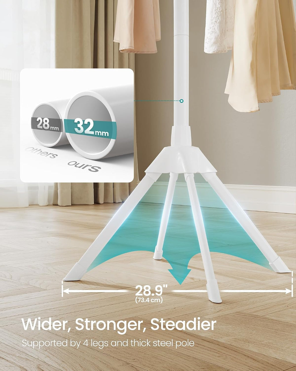 SONGMICS Clothes Drying Rack, Foldable Metal Airer, Bamboo Hanging Rods