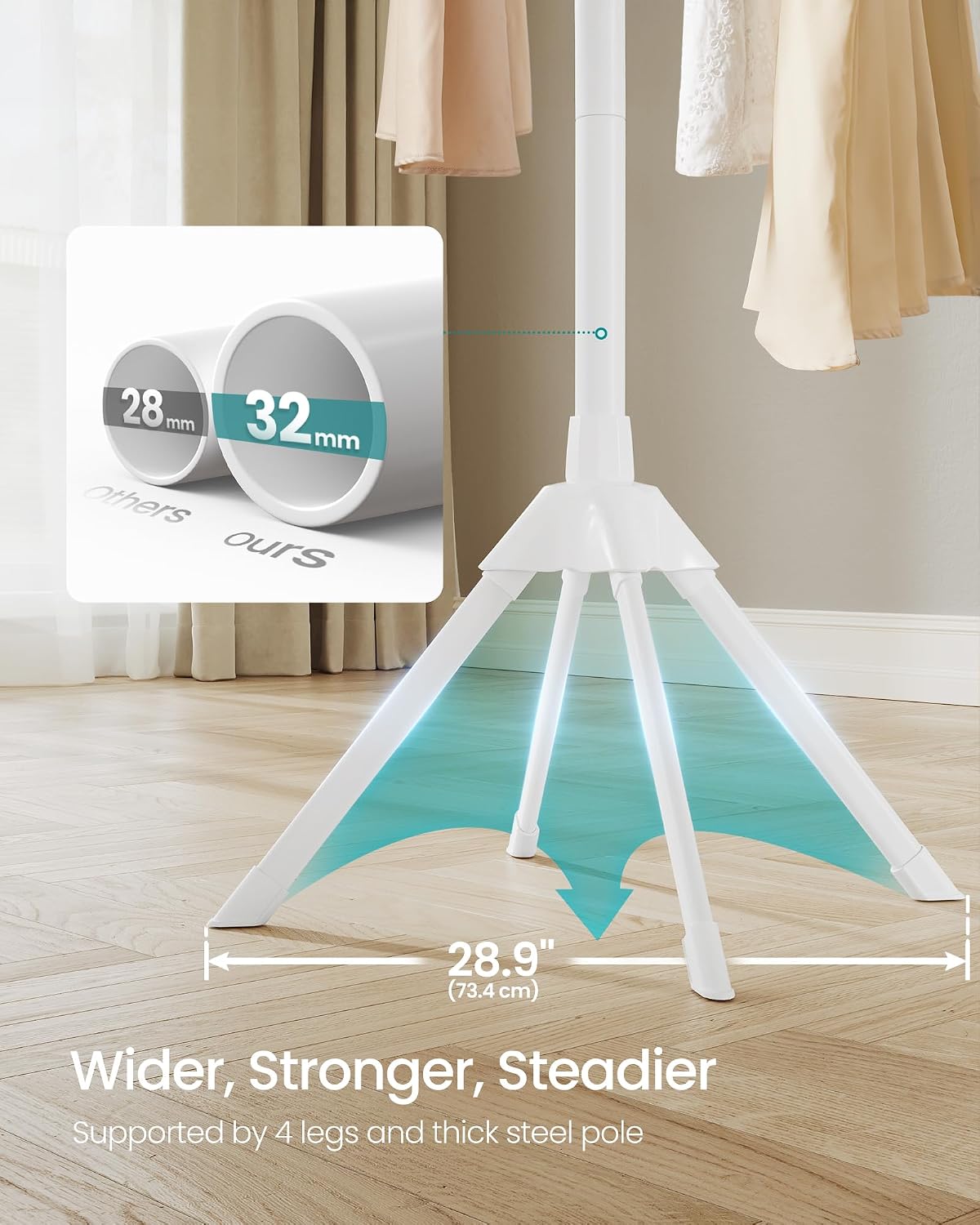 SONGMICS Clothes Drying Rack, Foldable Steel Airer, Bamboo Hanging Rods