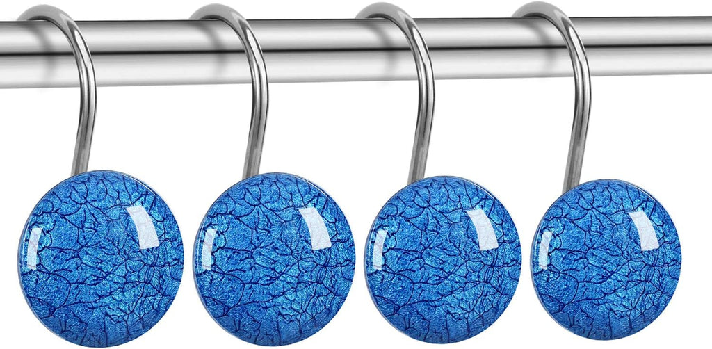 CHICTIE Blue Shower Curtain Hooks Rings,Set of 12 Decorative Marble Crack Shower Curtain Hooks,Stone Rustproof Shower Rings for Bathroom Curtains Rods