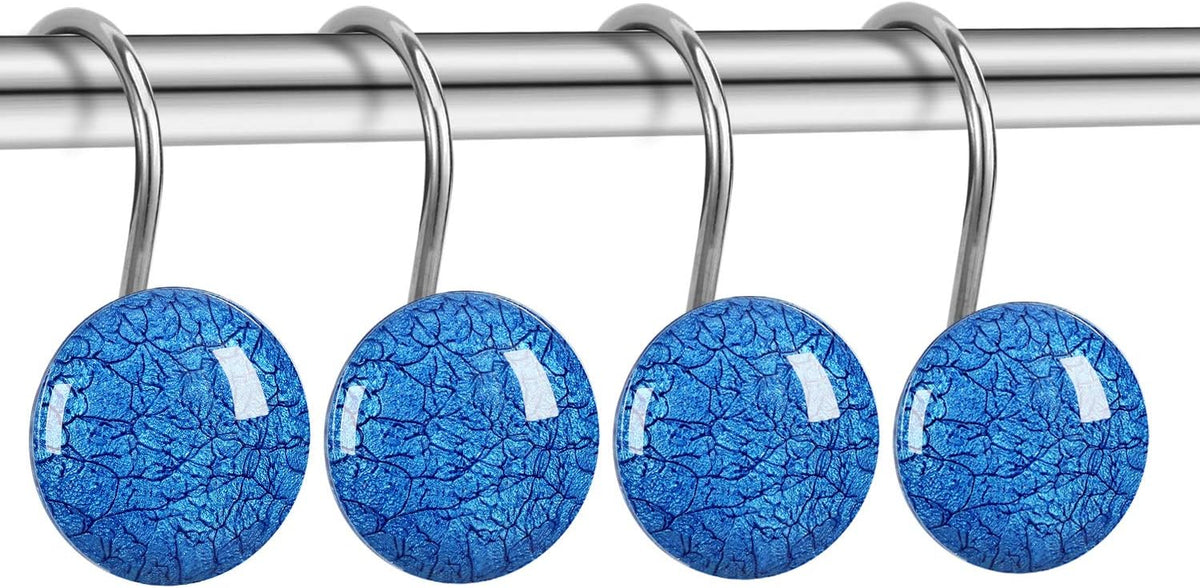 CHICTIE Blue Shower Curtain Hooks Rings,Set of 12 Decorative Marble Crack Shower Curtain Hooks,Stone Rustproof Shower Rings for Bathroom Curtains Rods