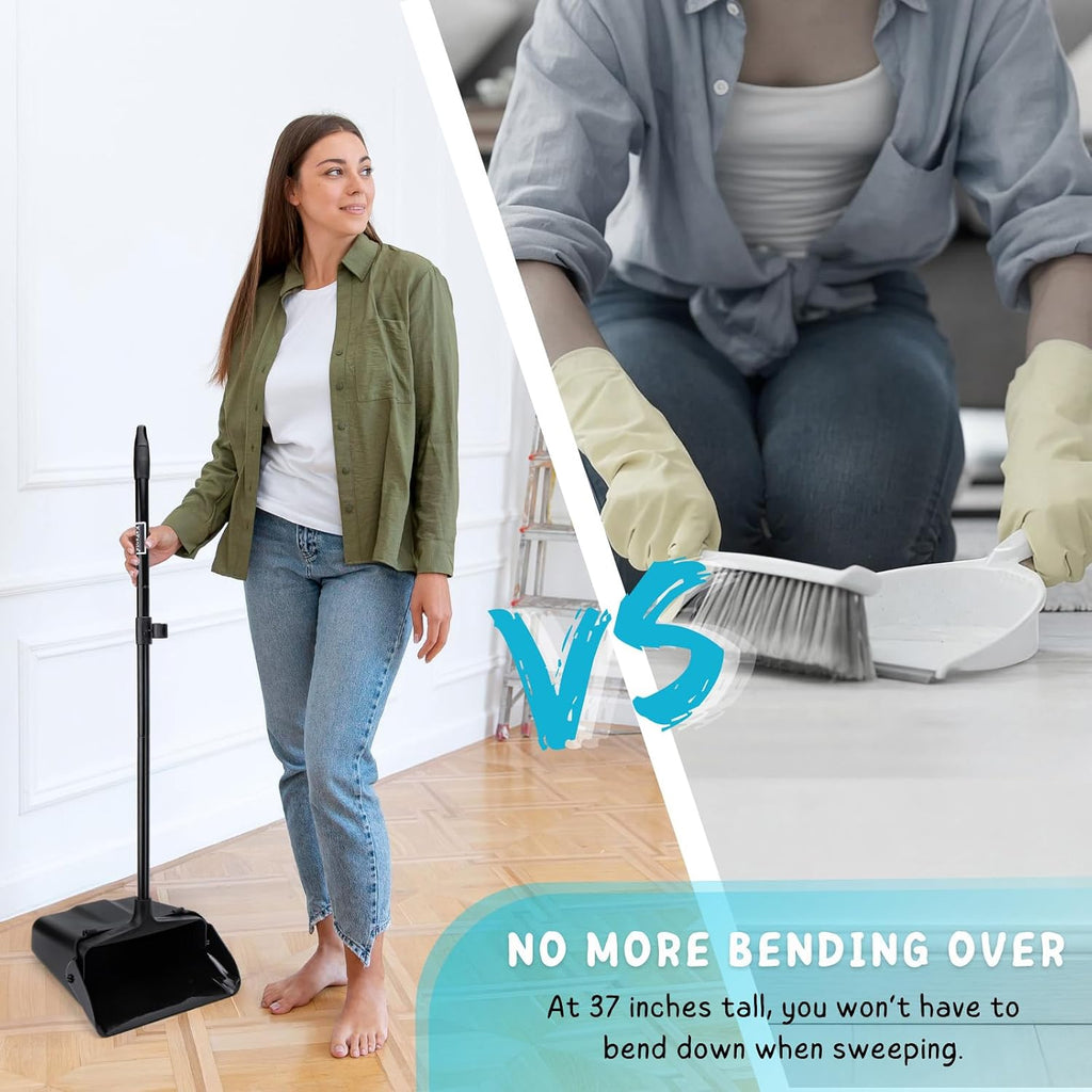 Dustpan with Long Handle, 37’’ Heavy Duty Standing up Dust Pan for Home