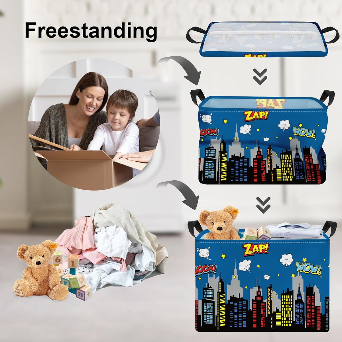 Clastyle Kid Storage Basket City Hero Foldable Clothes Laundry Hamper, 36L