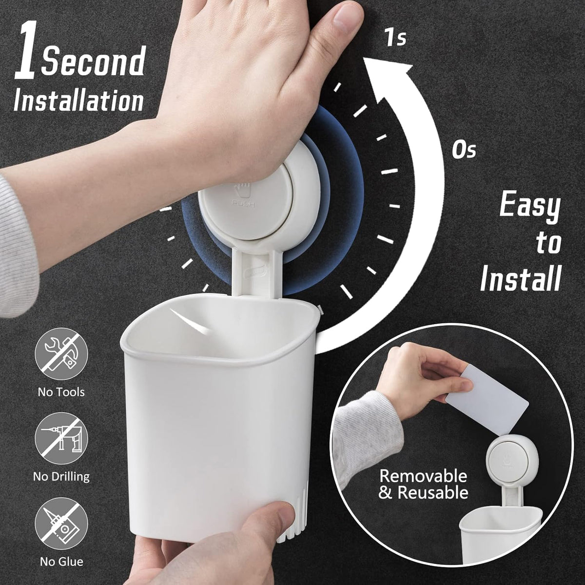 LEVERLOC Powerful Suction Cup Toothbrush Holders for Bathroom 2Pack, White
