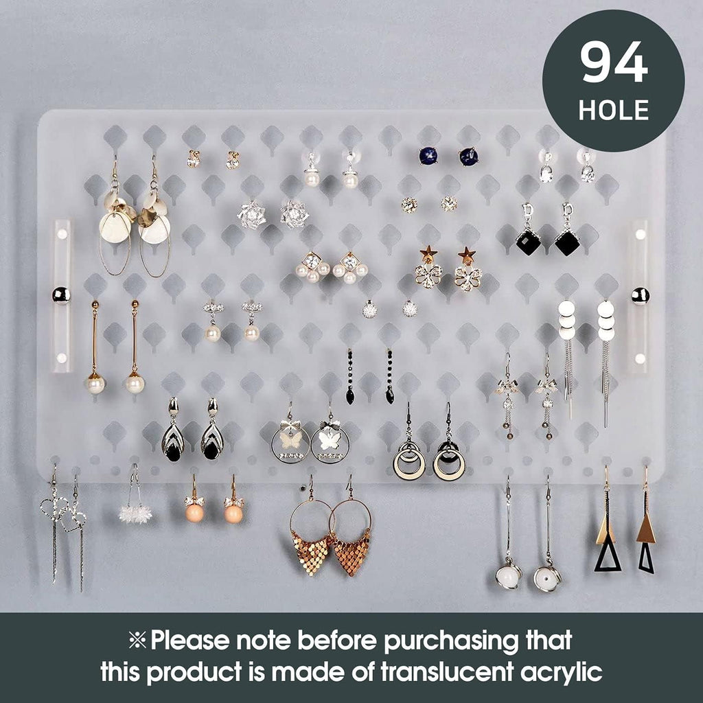 JACKCUBE DESIGN Wall Mount Earring Holder Organizer – Frosted Acrylic Jewelry Display Rack with 94 Holes (Frosted, 15.7 x 9.4 x 0.9 inches) - MK201B
