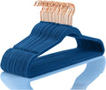 MIZGI Velvet Hangers 50 Pack Non Slip Mediterranean Blue Rose Gold Hooks