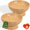Small Pedestal Fruit Bowls for Kitchen Counter, 6 oz Mini Bamboo Wooden Serving Bowls for Desserts/Snacks/Nuts/Candy, Farmhouse Footed Bowls for Table Decor, 2 pcs