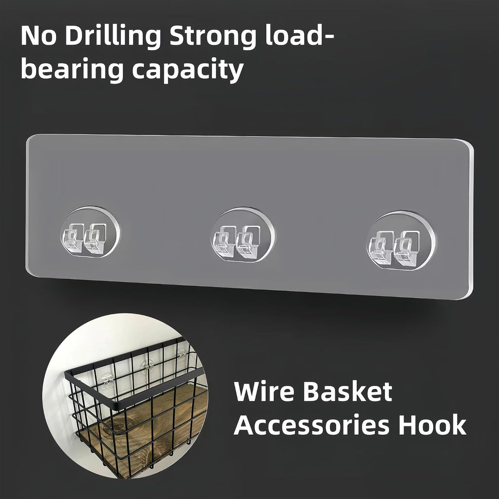 TIEYIPIN Black Metal Wire Storage Baskets with Wood Bottoms, Bathroom Storage Organizer Basket Bins, Set of 2 - Includes 2 Bonus Adhesive Hooks for Easy Wall Mounting