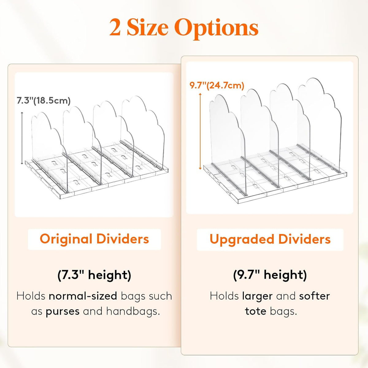 Lifewit Purse Organizer for Closet, 9.7" Tall Clear Handbag Shelf Dividers