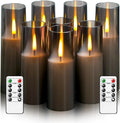 MUMCHASI 8 Packs Flameless Candles, Battery Operated with Remote, Arcylic Ribbed LED Flickering Candles, Realistic Dancing Flame Pillar Candles Vintage Decor for Home, Wedding, Gifts D2.2 (Grey)