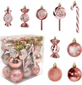 36 Pcs Christmas Ornaments, MOYEE Shatterproof Plastic Christmas Ornaments for Tree - Candy Cane Christmas Decorations Candies Christmas Ball Ornaments (Rose Gold)