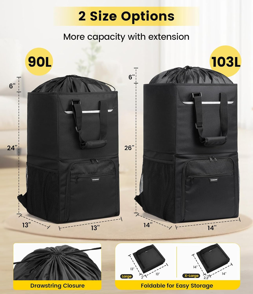 Vorspack Laundry Backpack with Shoulder Straps, Extra Large Hamper, Black
