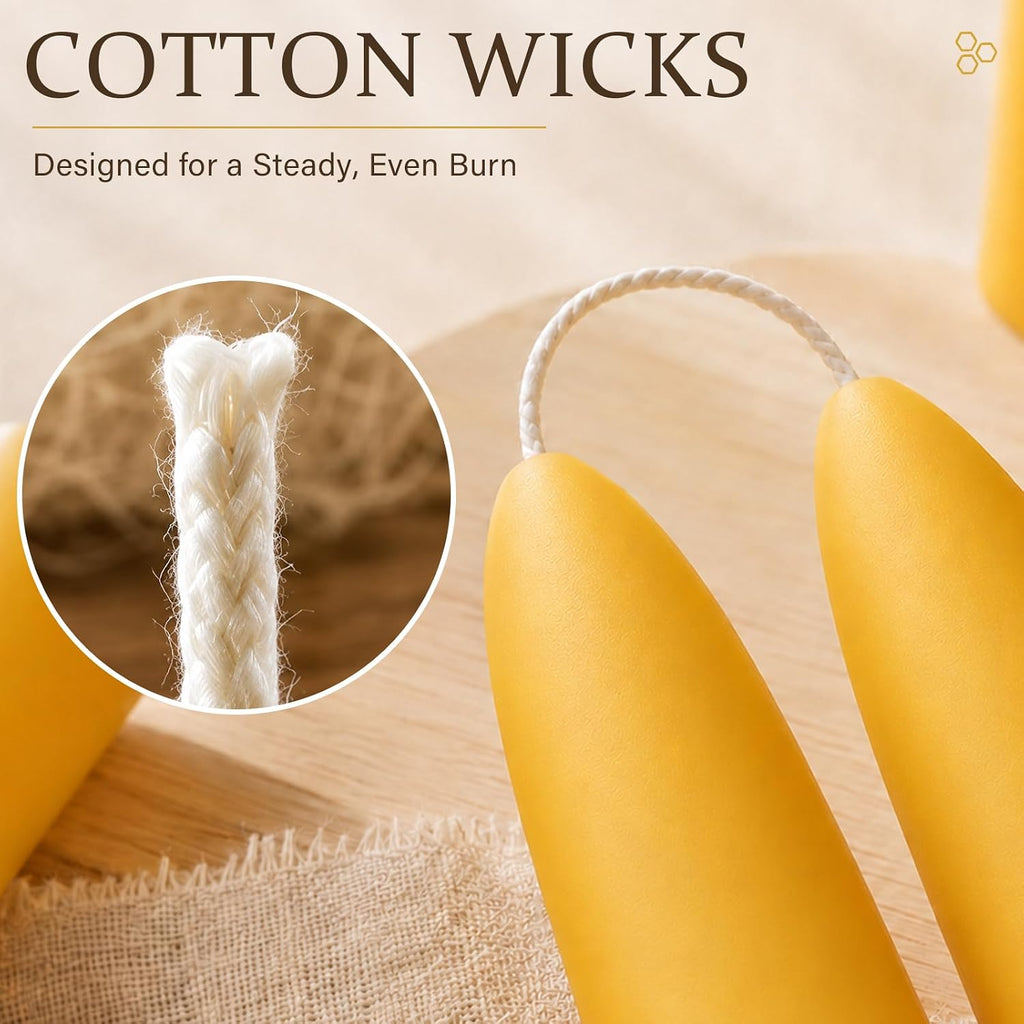 6 Inch Pure Beeswax Taper Candles 10 Pack, 6-Hour Burn