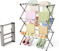 Collapsible Floor Drying Rack - Free Standing Accordion Laundry Dryer, Retractable Metal Clothes Hanger with Shoe Storage, Heavy Duty Rustproof Airer for Bathroom, Balcony & Rv
