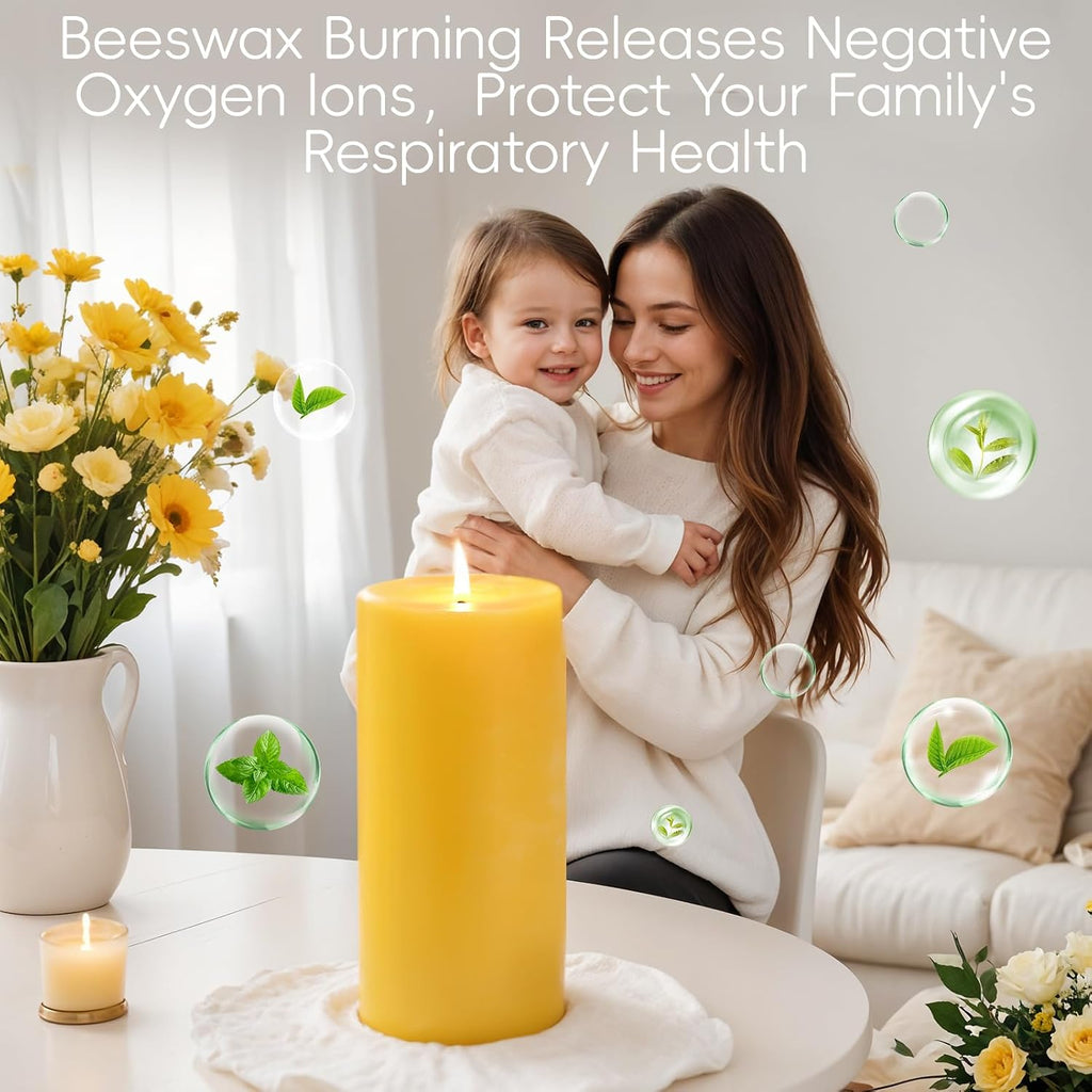 Natural Beeswax Pillar Candles, Non Toxic, 2.8x6 inch,1 Pack,95 H Long Burn