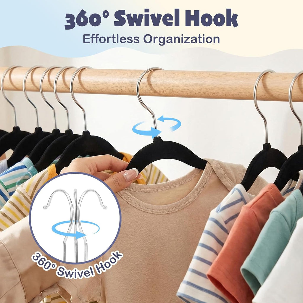 HOUSE DAY 11 Inch Velvet Baby Hangers, Premium Kids Hangers Black 50 Pack
