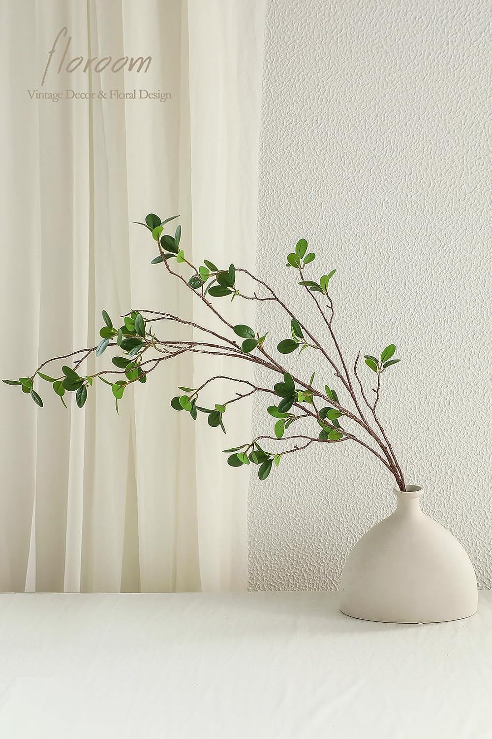 Floroom 4 pcs Artificial Eucalyptus Green Branches 44.3 Inch, Faux Greenery Plant Stems Ficus Twigs Fake Tree Branches for Vase Home Decorations