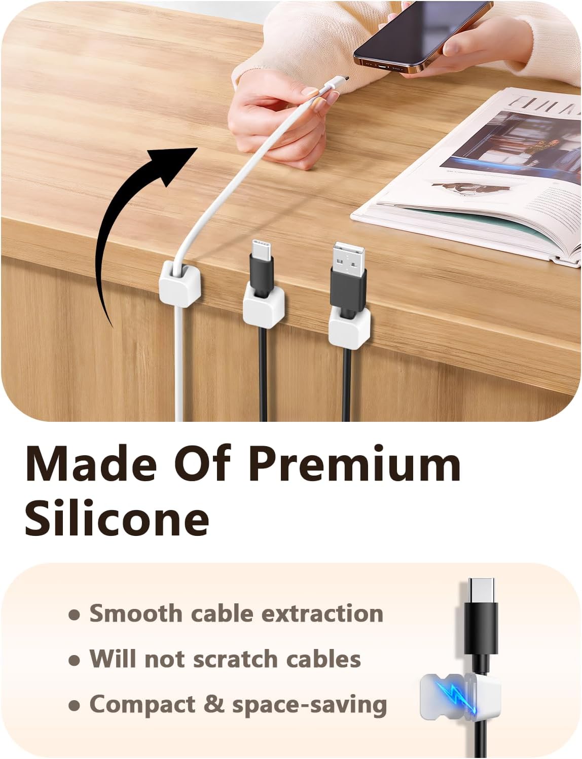 Viaky 8 Pack Magnetic Cord Holder,White Cable Clip for Desk Car Home Office