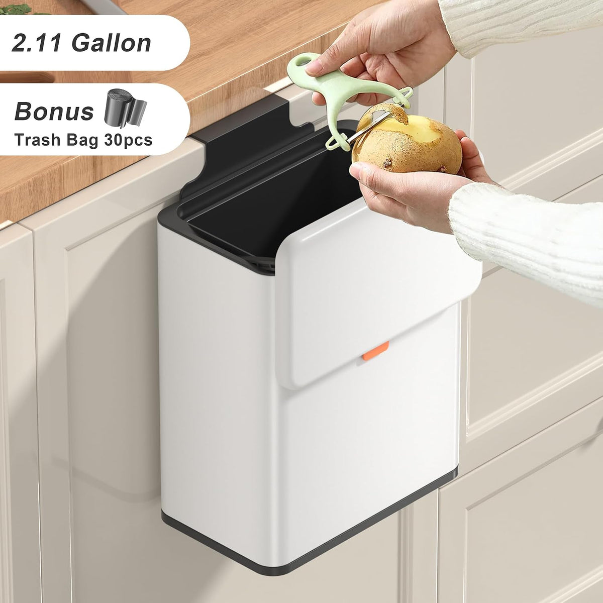 Mbillion 2.1 Gal White Hanging Stainless Steel Compost Bin