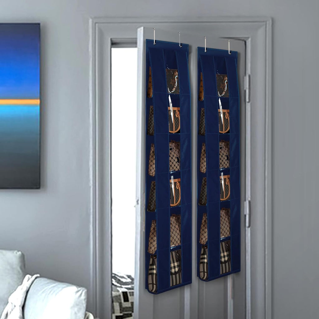 Lirex Over the Door Organizer, 2 Pack Handbag Storage with 6-Tier Space-Saving for Door or Closet, Handbag Hanger, Navy Blue